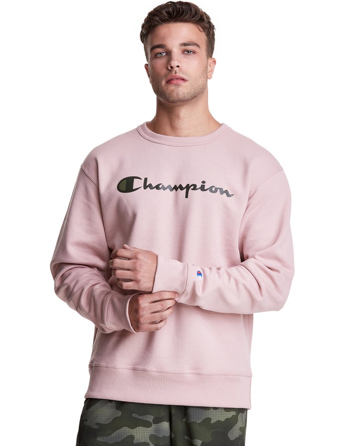 Sudadera Champion Hombre - Powerblend Fleece Crew Script Logo ( Rosas ) 0245769-DN